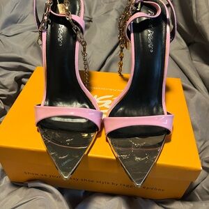 Public Desire Pink Heels with Gold Chain Detail